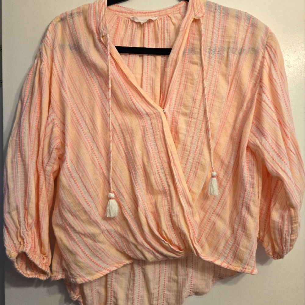 Striped Pink Blouse with Tassels